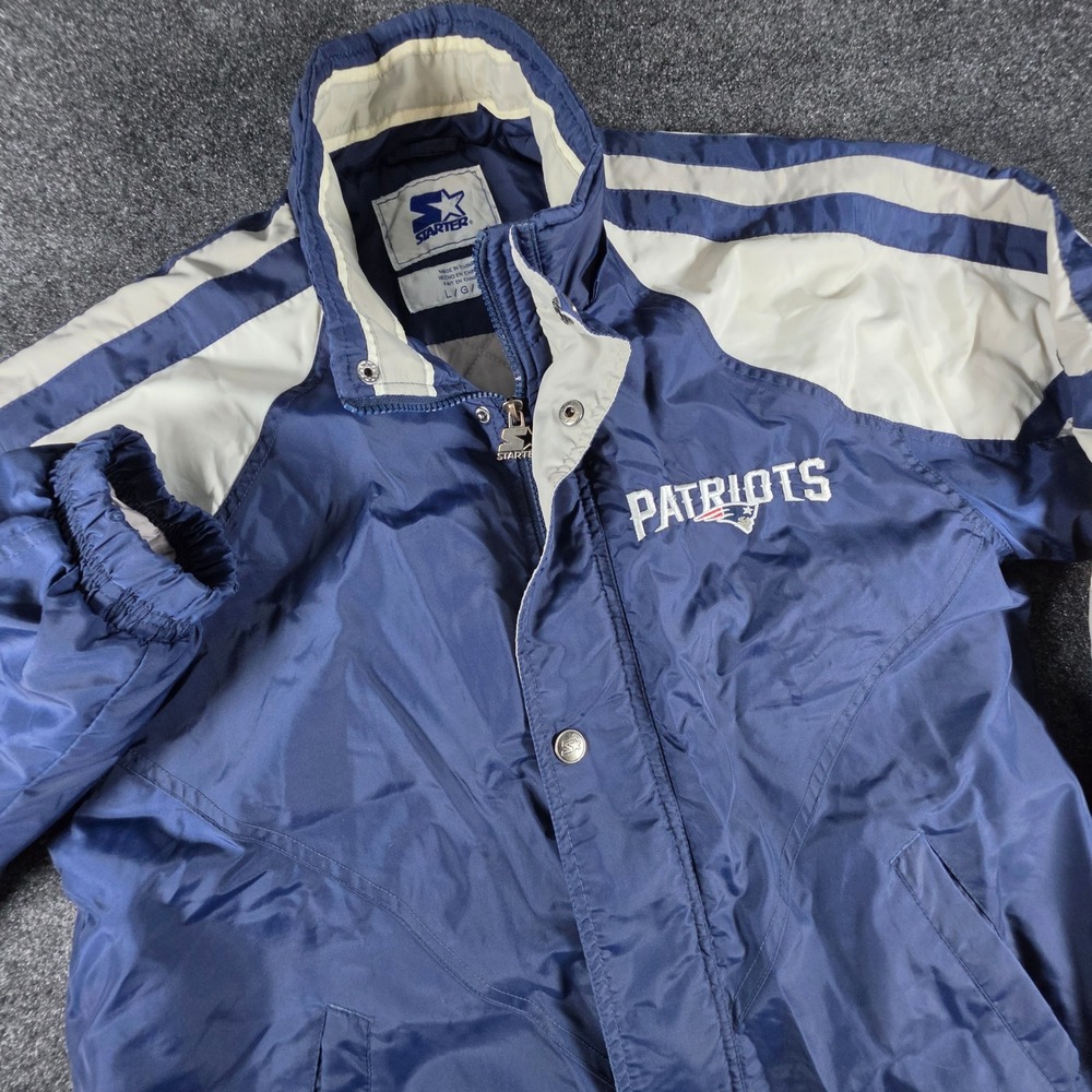 VTG New England Patriots Starter Jacket Men Large Blue Windbreaker Quilted